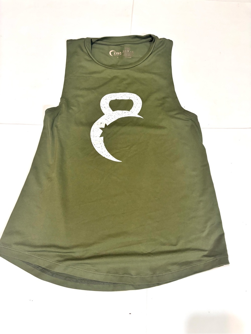 5. ⭐️Zyia Active Olive Green Muscle Tee with White Kettlebell Graphic